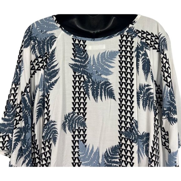 Kamohoalii Womens XXL Rayon Kaftan Top Blue Fern Tunic Scoop Aloha Hawaiian EUC - Picture 3 of 10